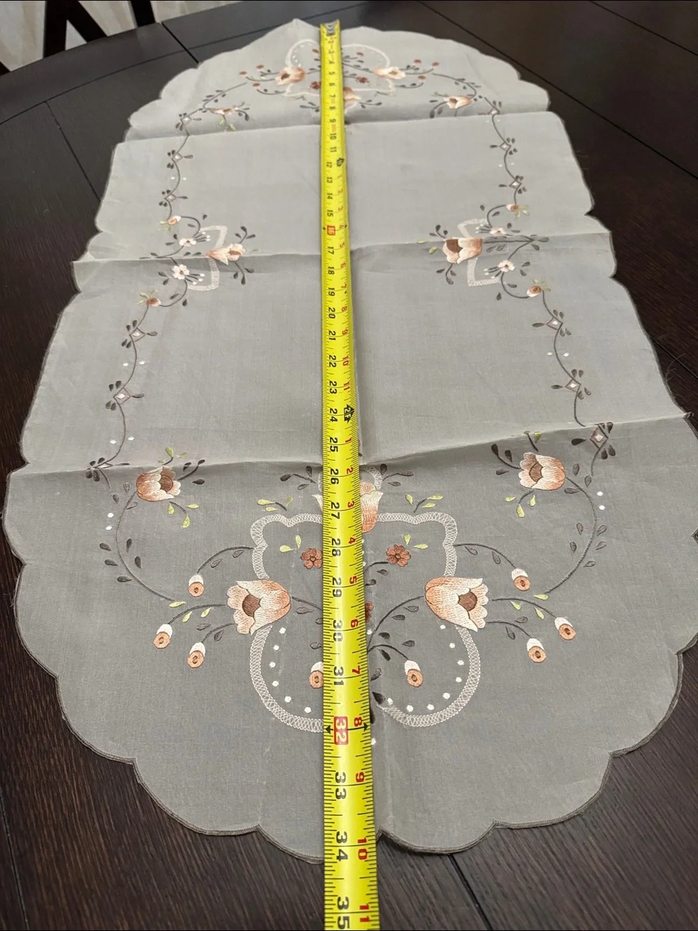 Beautiful Embroidered Floral sheer Table Runner in Beige and brown tones